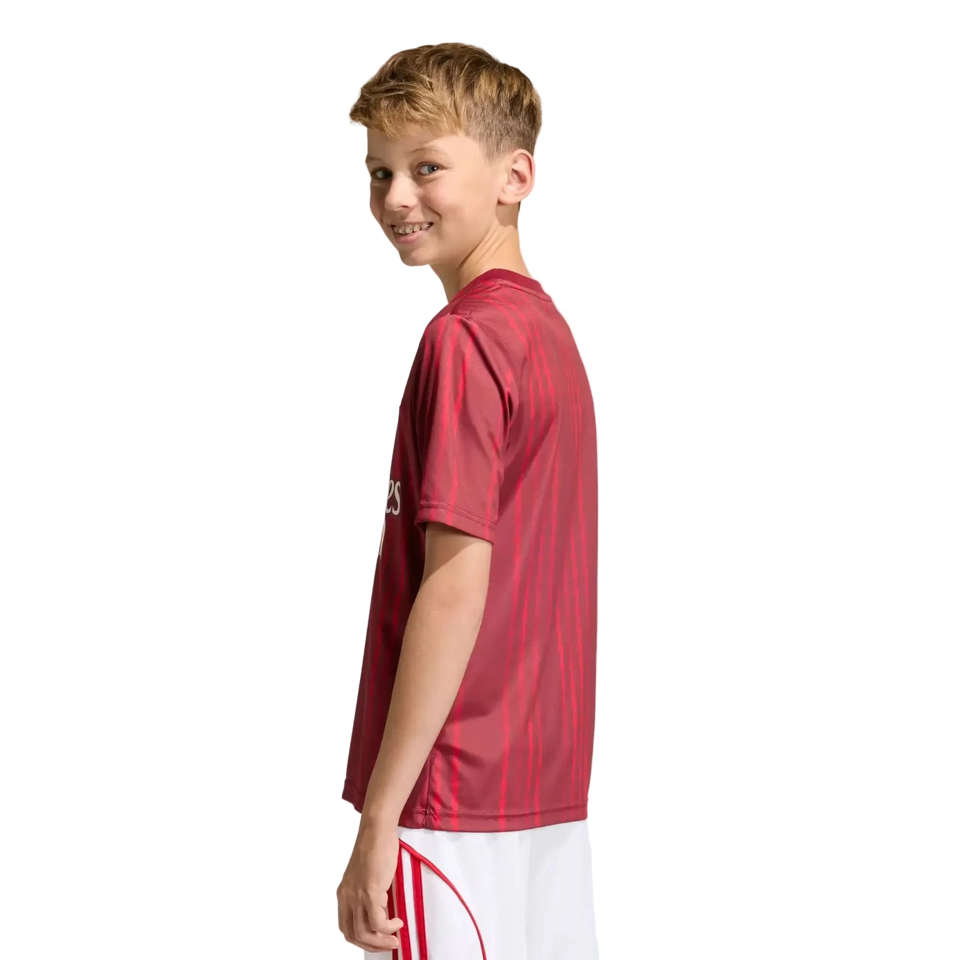 adidas 2025-26 Arsenal Youth Pre-Match Soccer Jersey Team Coll Burgundy 2 / Pure Ruby (Model - Back)