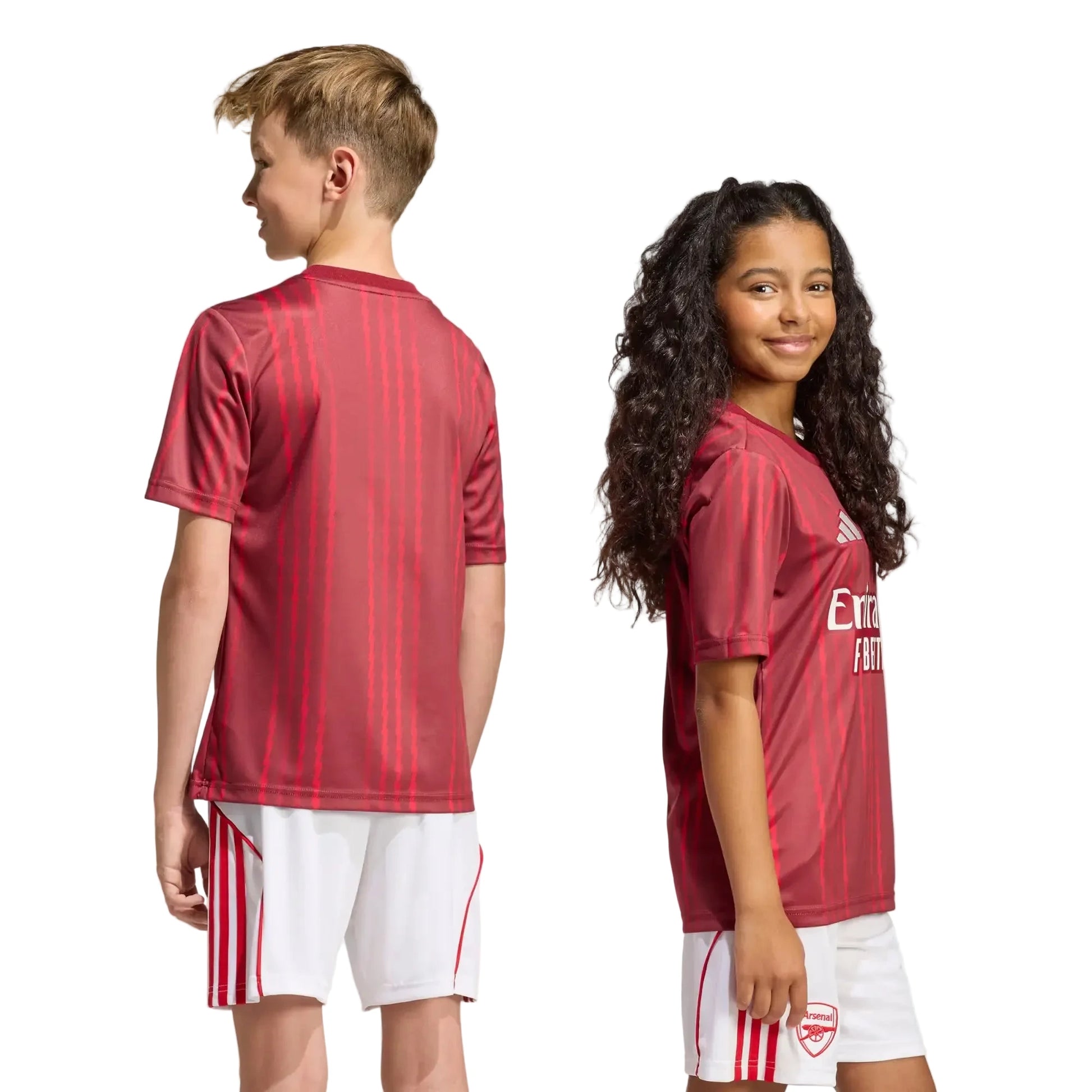 adidas 2025-26 Arsenal Youth Pre-Match Soccer Jersey Team Coll Burgundy 2 / Pure Ruby (Models - Back)