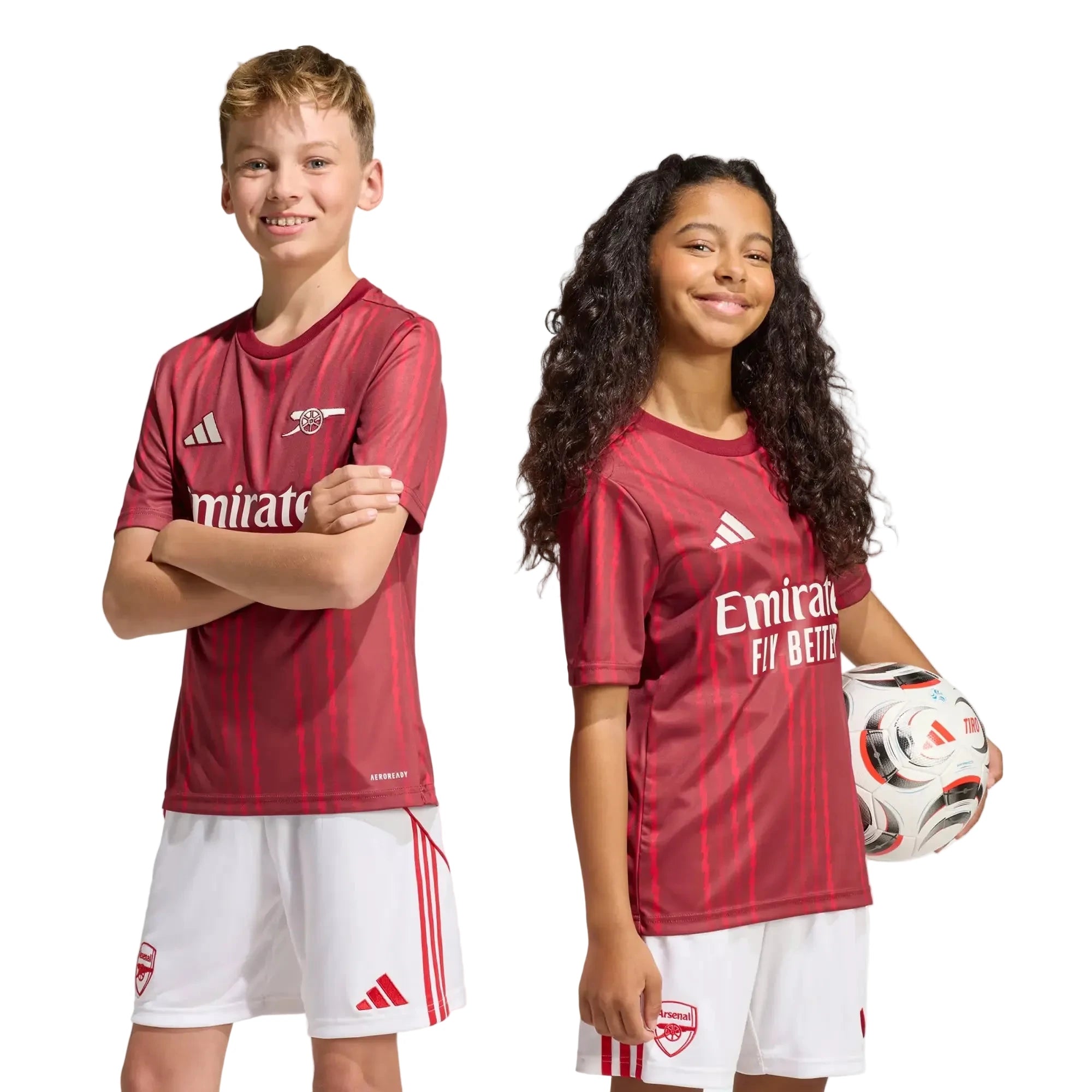 adidas 2025-26 Arsenal Youth Pre-Match Soccer Jersey Team Coll Burgundy 2 / Pure Ruby (Models - Front)