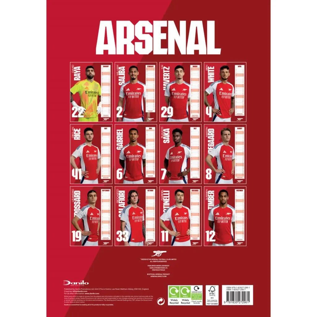 Arsenal 2025 Official Calendar (Back)