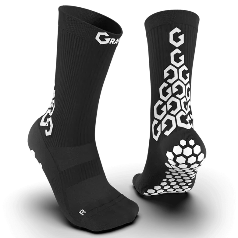 Gravity Pro Grip Socks Crew Length Black (Pair - Front and Back)