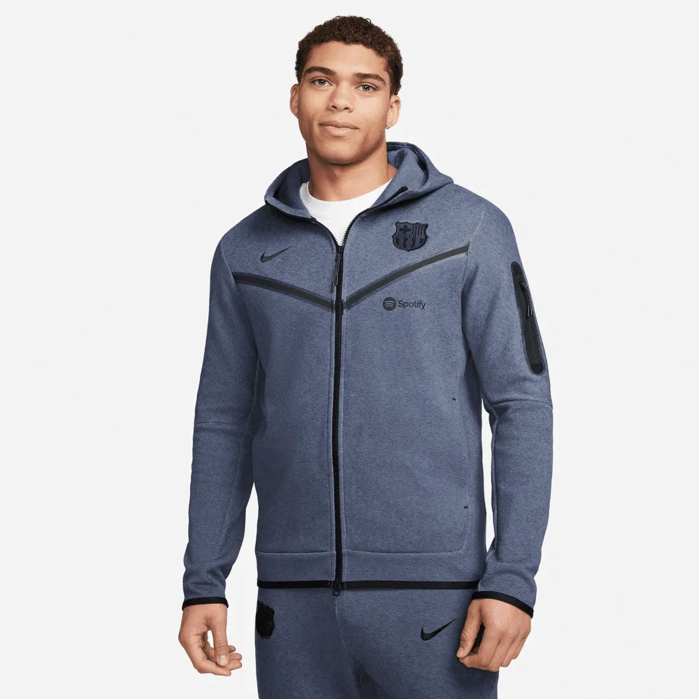 Nike 2023-24 Barcelona Men's NSW Techfleece Full Zip Hoodie (Model - Front)