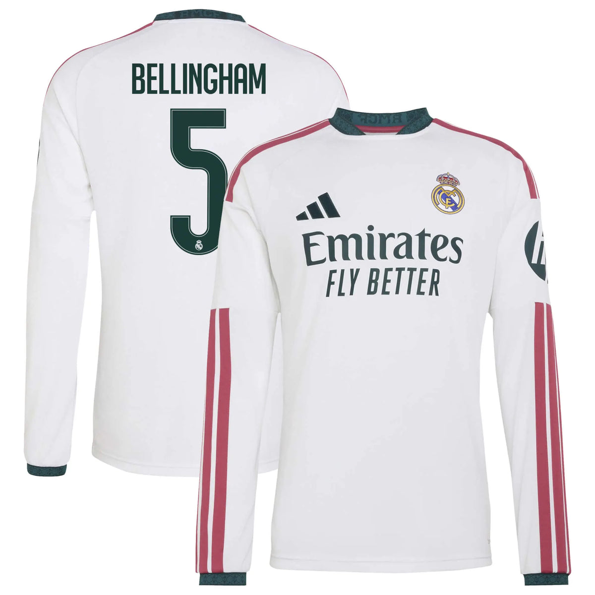 adidas 2026-27 Real Madrid Men's Stadium Home Long-Sleeve Soccer Jersey (Bellingham)