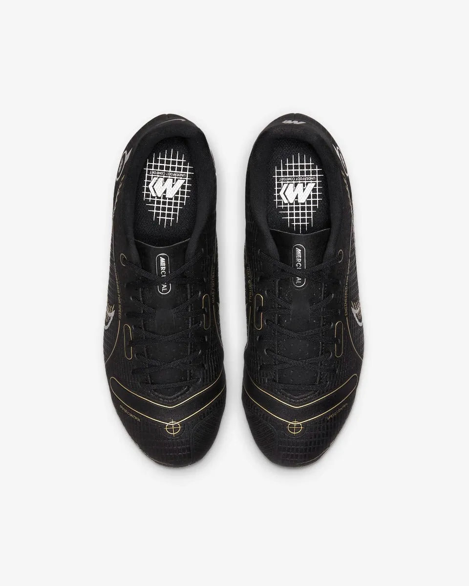 Nike Kids Vapor 14 Academy FG-MG - Black-Silver-Gold (Pair - Top)