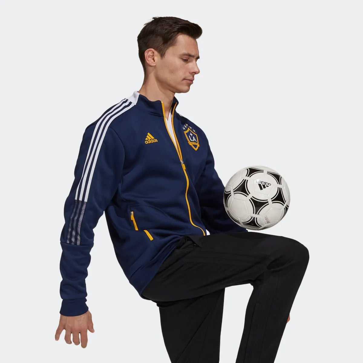 Adidas 2021 LA Galaxy Anthem Jacket - Navy-White (Model - Side)