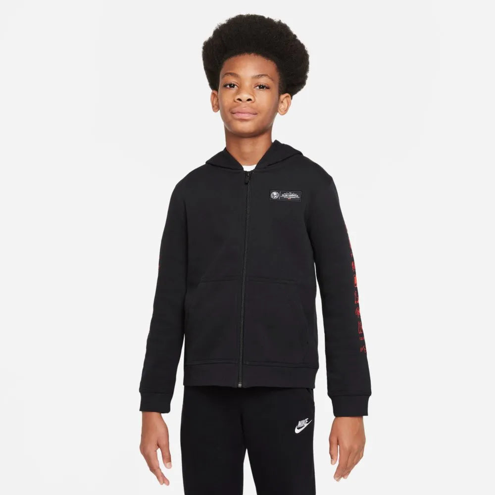 Nike 2021-22 Club America Youth NSW Full Zip Club Hoodie LA - Black (Model - Front)