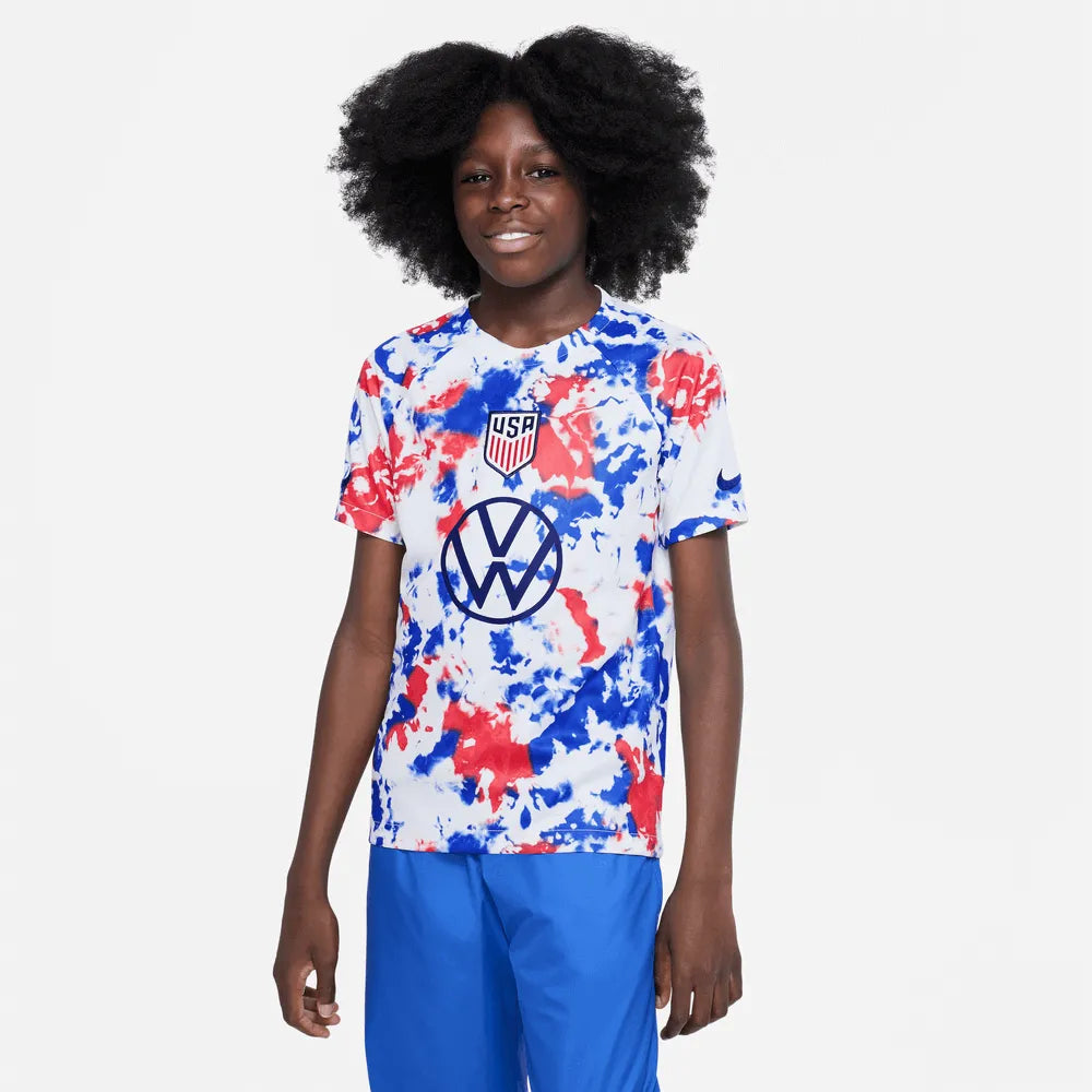 Nike 2022-23 USA Youth Pre-Match Jersey - White-Blue-Red (Model - Front)