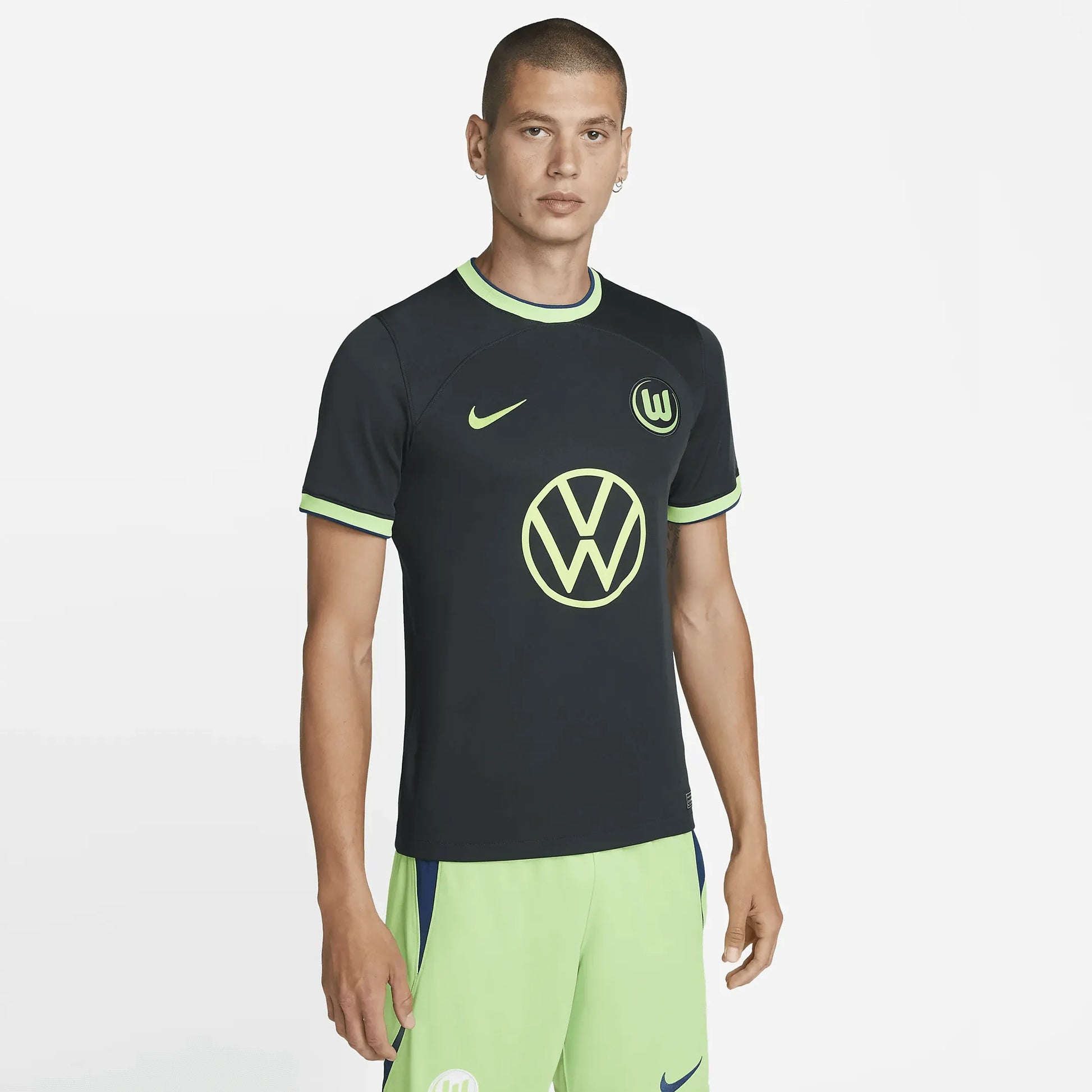 Nike 2022-23 Wolfsburg Stadium Away Jersey - Seaweed-Sub Lime (Model - Front)