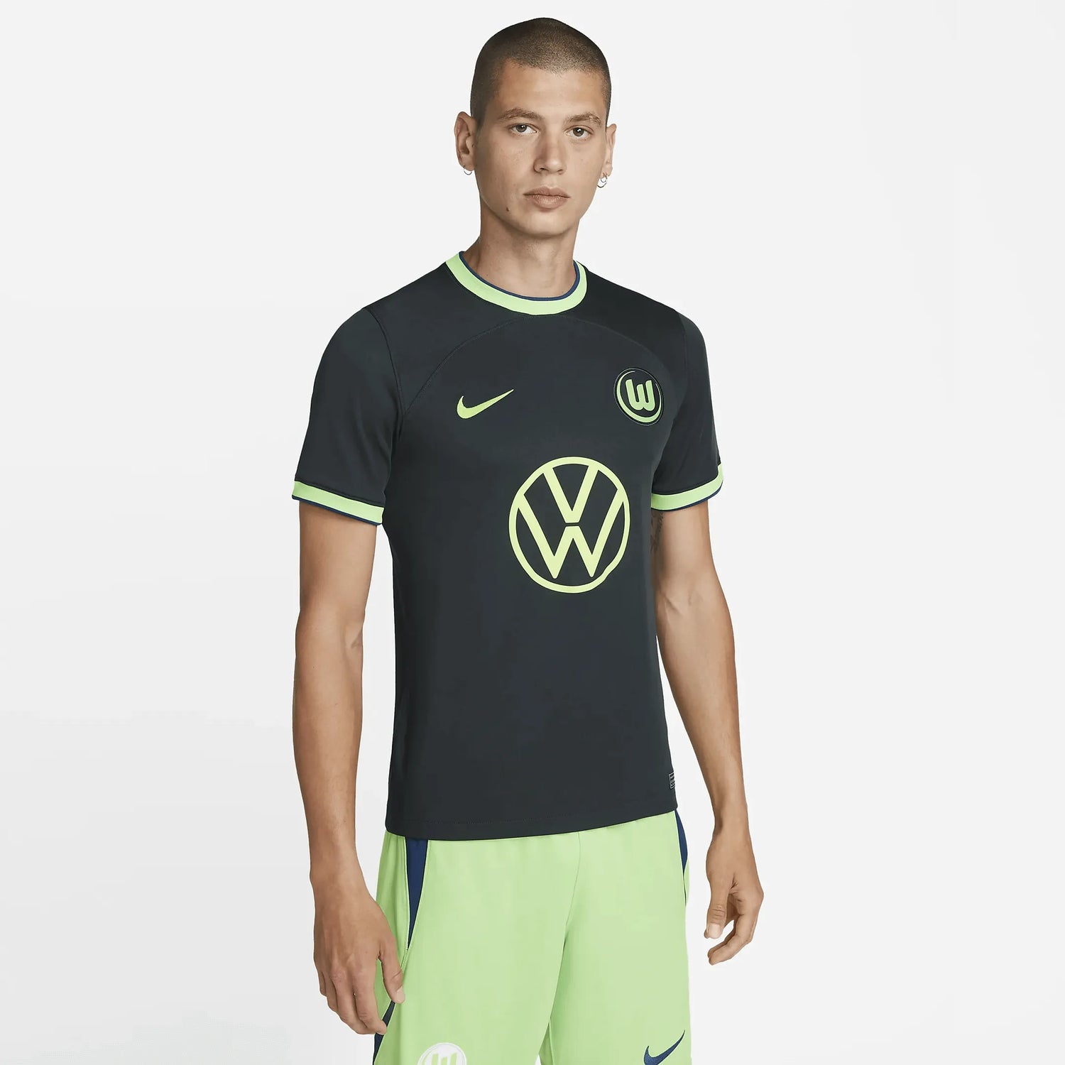 Nike 2022-23 Wolfsburg Stadium Away Jersey - Seaweed-Sub Lime (Model - Front)