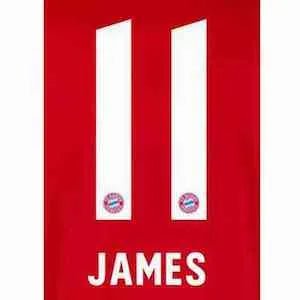 Bayern Munich 2019/21 Home James #11 Jersey Name Set