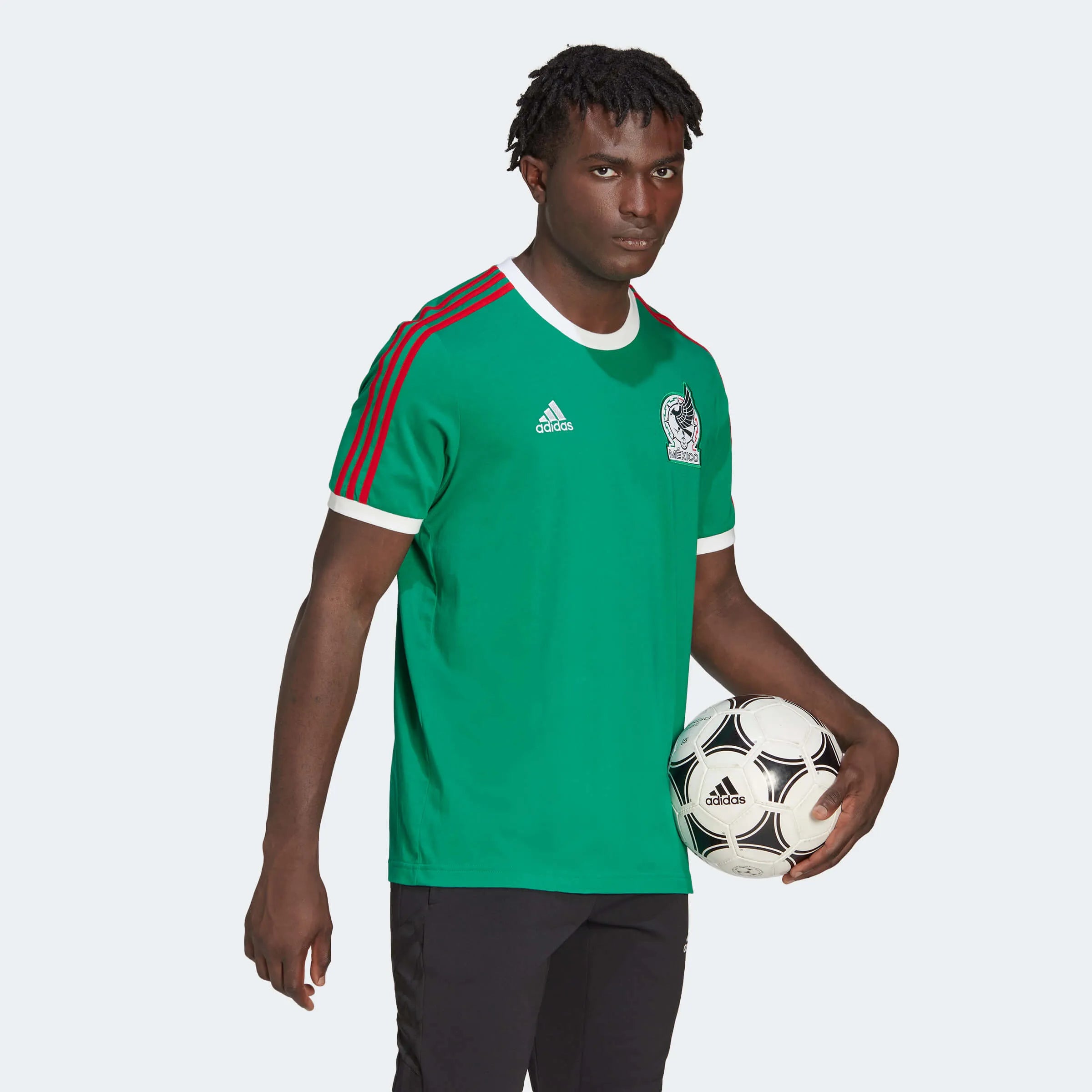 adidas 22 Mexico DNA 3 Stripe Tee - Green (Model - Side)