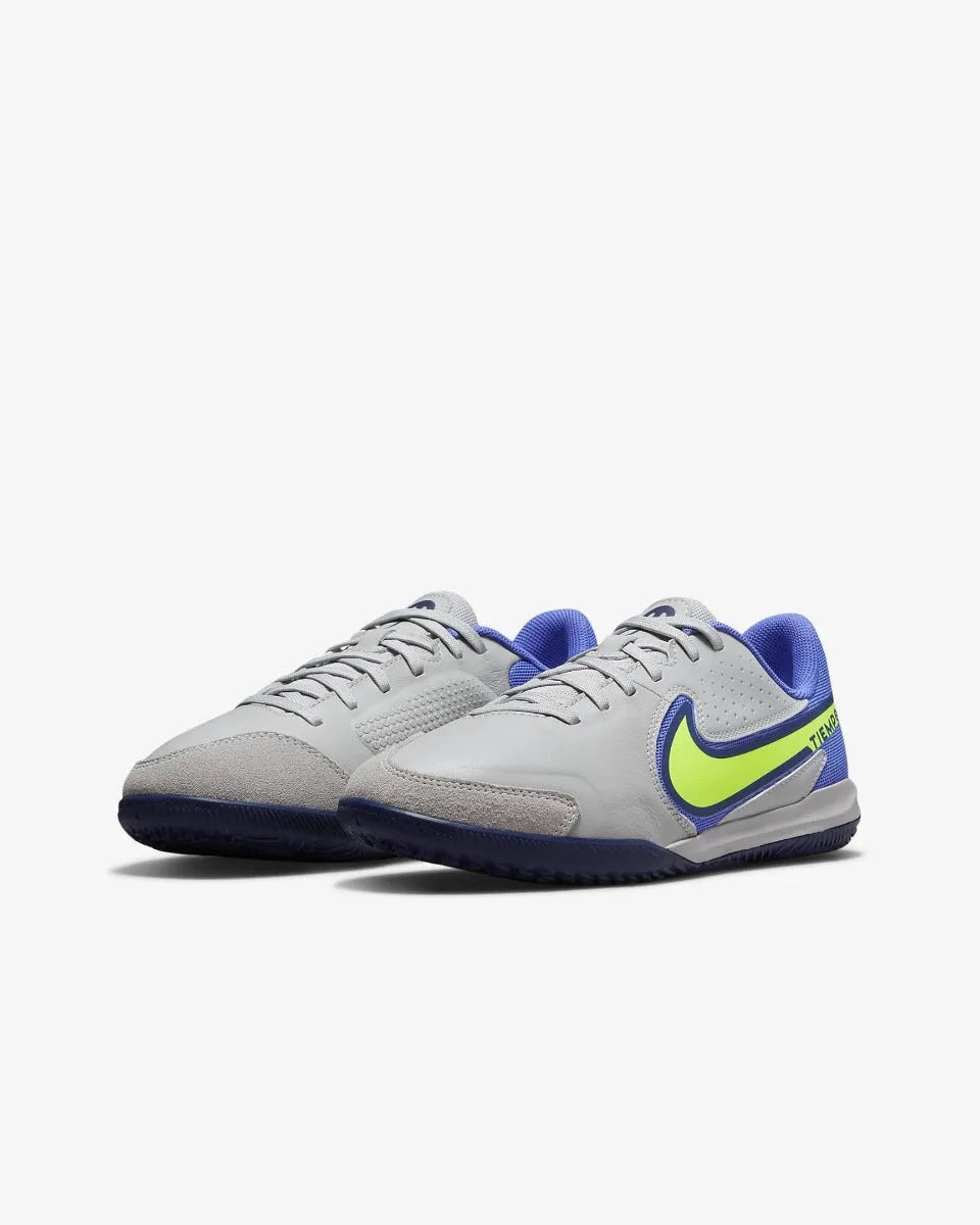 Nike JR Legend 9 Academy Indoor - Grey-Volt-Saphire (Pair - Diagonal)