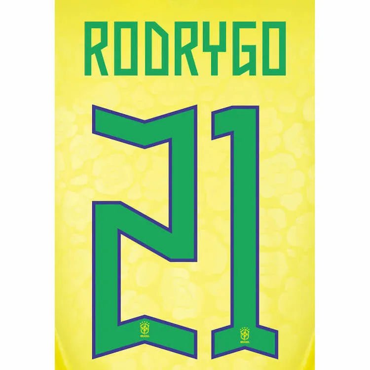 Brazil 2022-23 Home Rodrygo #21 Jersey Name Set