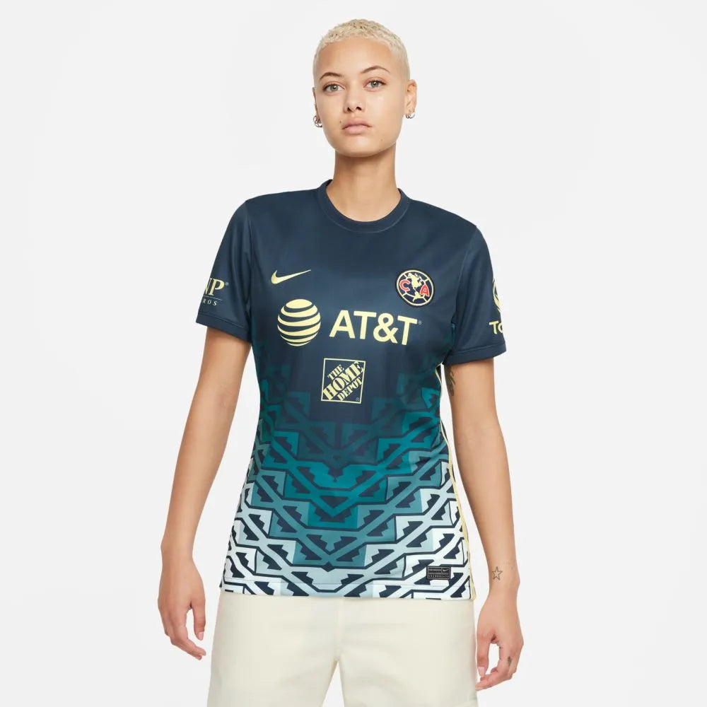 Nike 2021-22 Club America Women Away Jersey - Navy-Yellow (Model - Front)