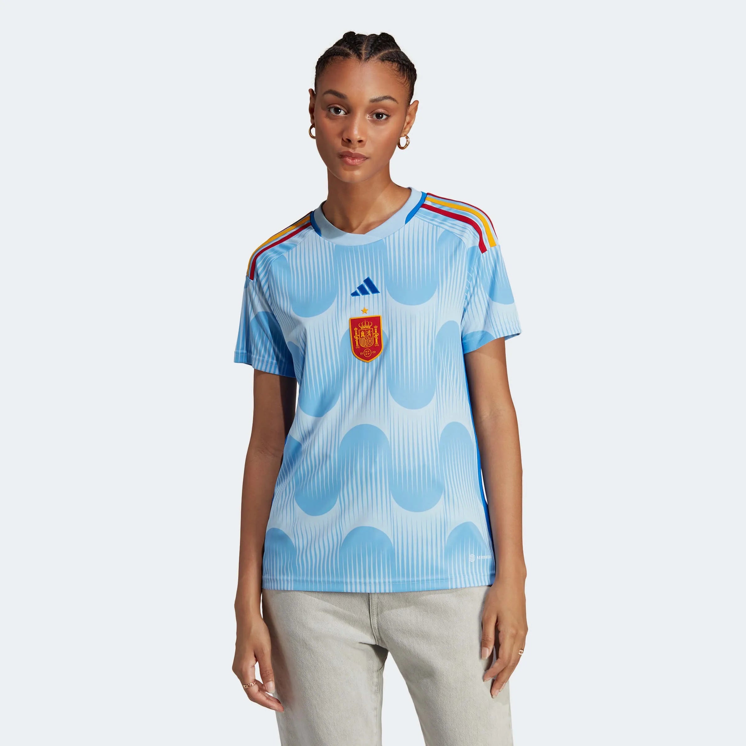 adidas 2022-23 Spain Women's Away Jersey - Glory Blue (Model - Front)