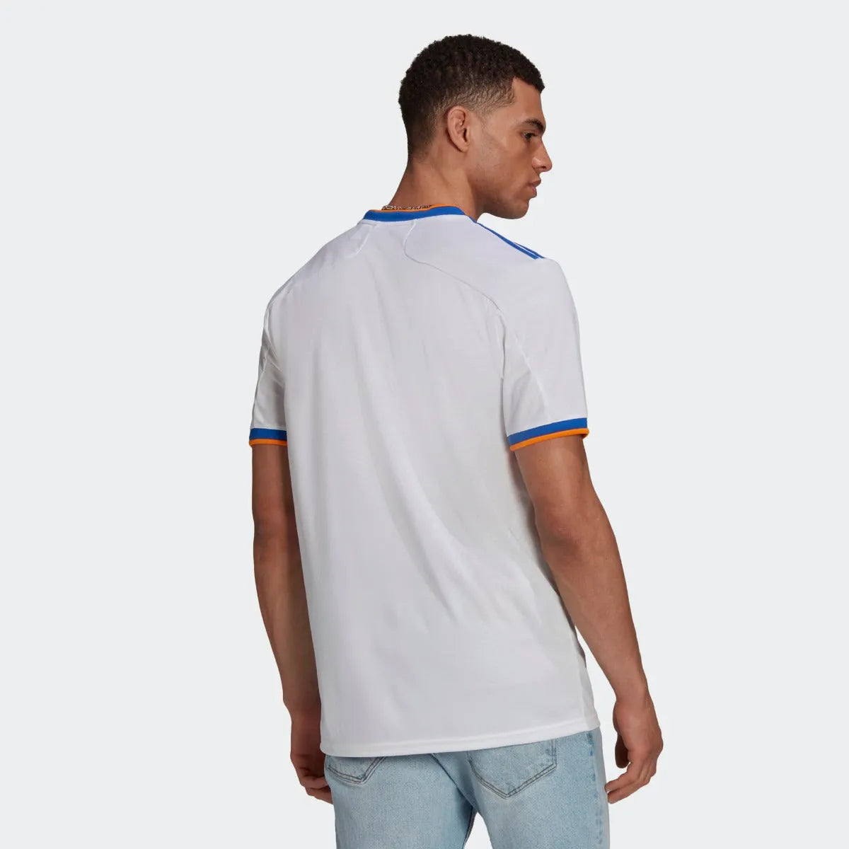 Adidas 2021-22 Real Madrid Home Jersey - White-Blue-Orange (Model - Back)