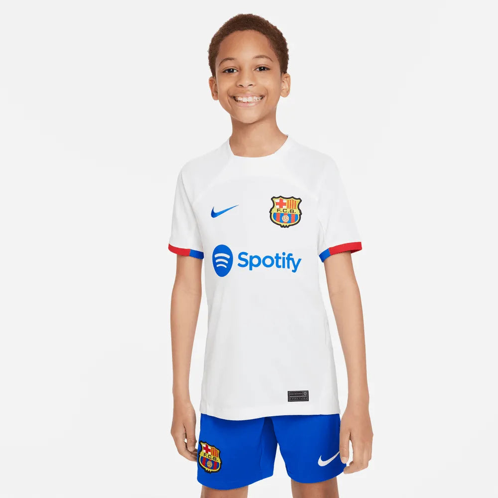 Nike 2023-24 Barcelona Youth Stadium Away Jersey (Model - Front)