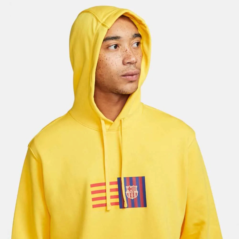 Nike 2023 FC Barcelona Club Hoodie - Yellow-Deep Royal Blue (Detail 1)