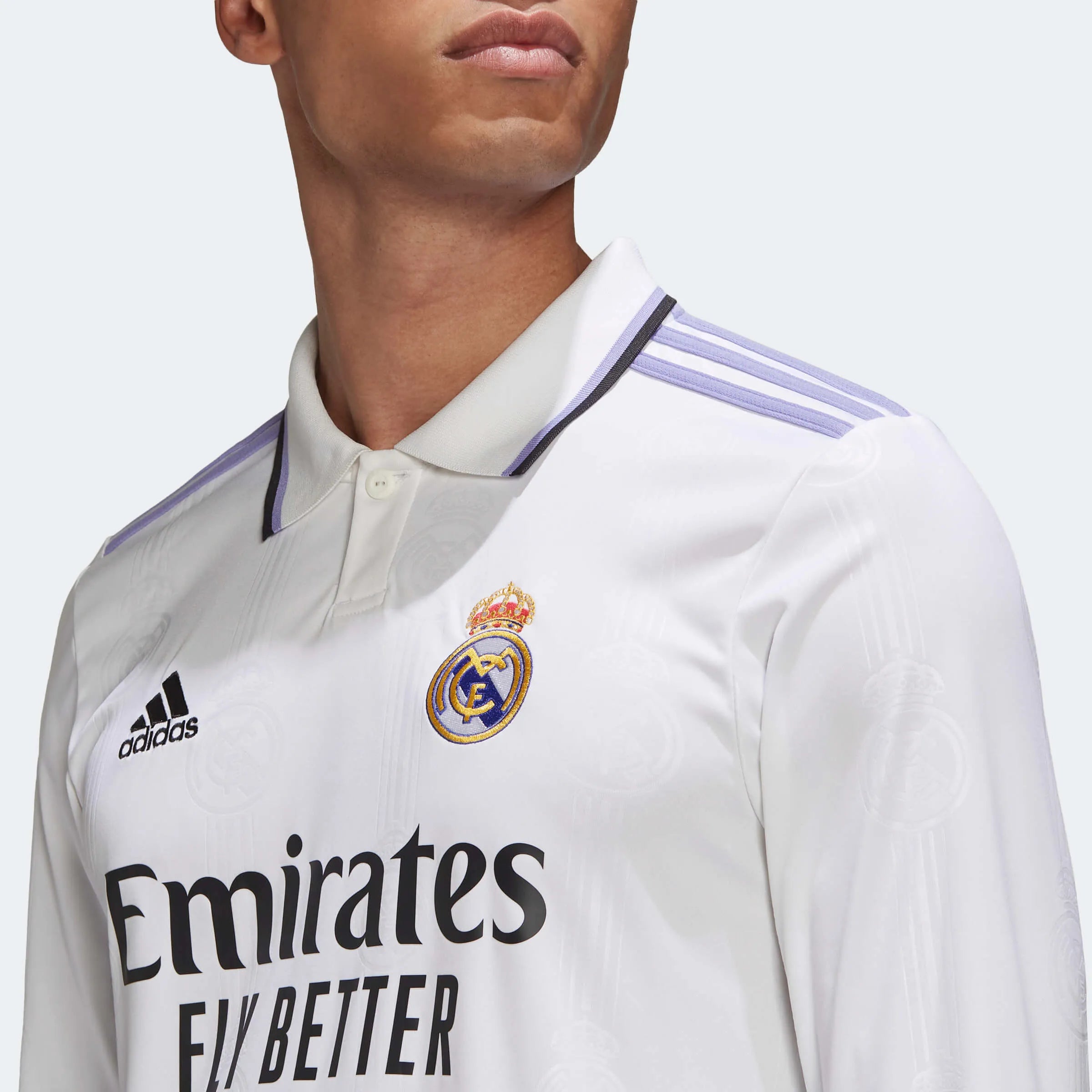 adidas 2022-23 Real Madrid Home Long-Sleeve Jersey - White (Detail 1)