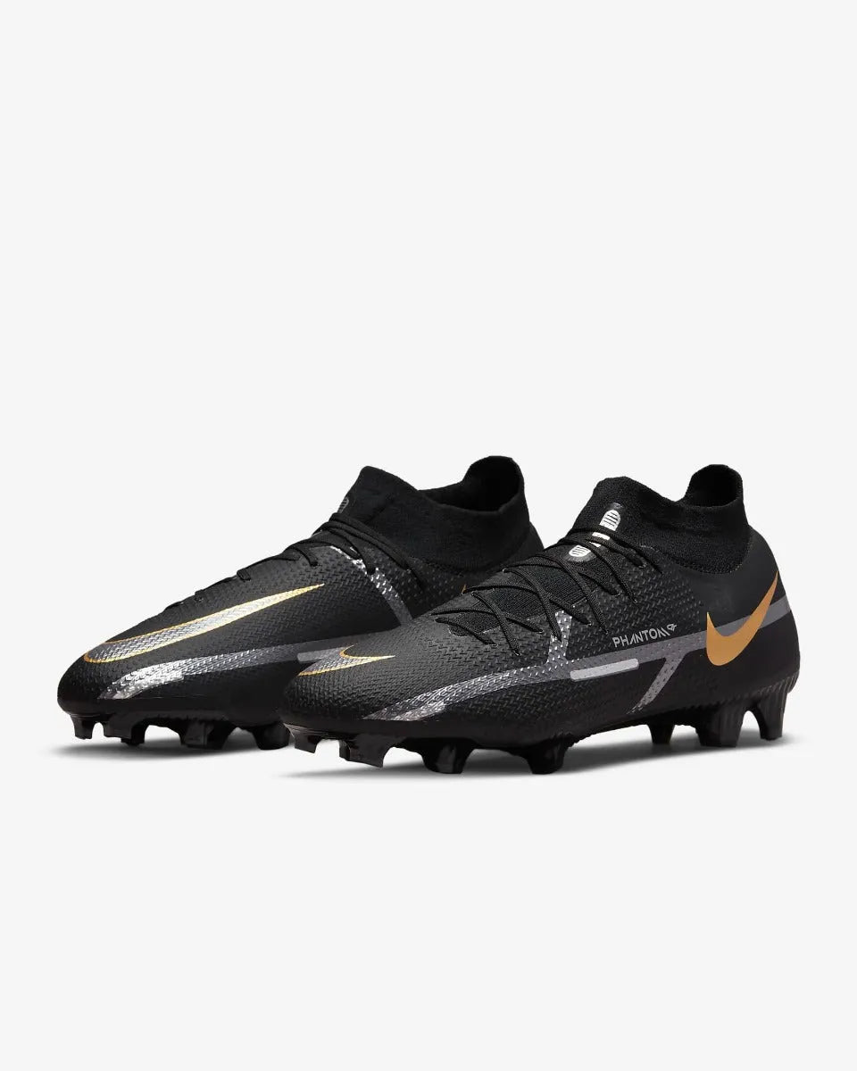 Nike Phantom GT2 Pro DF FG - Black-Dark Grey-Gold (Pair - Diagonal)
