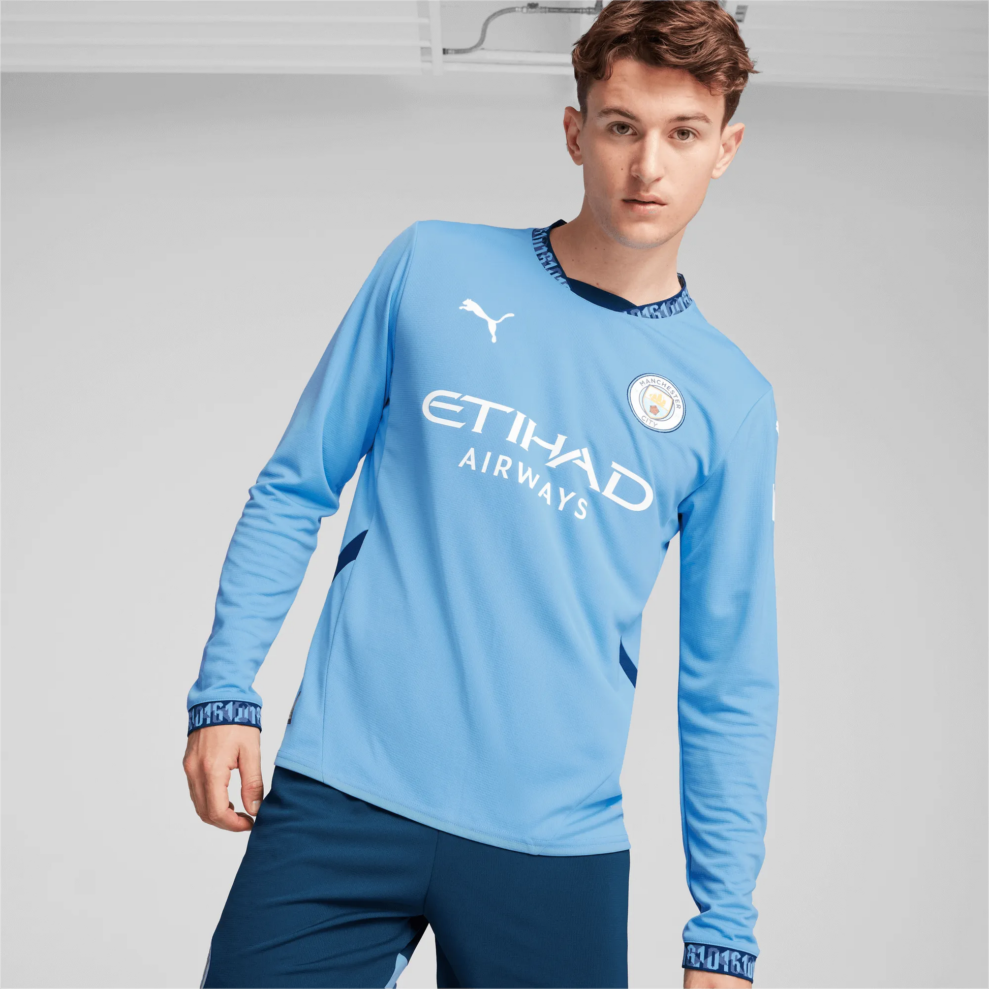 Puma 2024-25 Manchester City Men's Stadium Home Long-Sleeve Jersey (Model - Front)