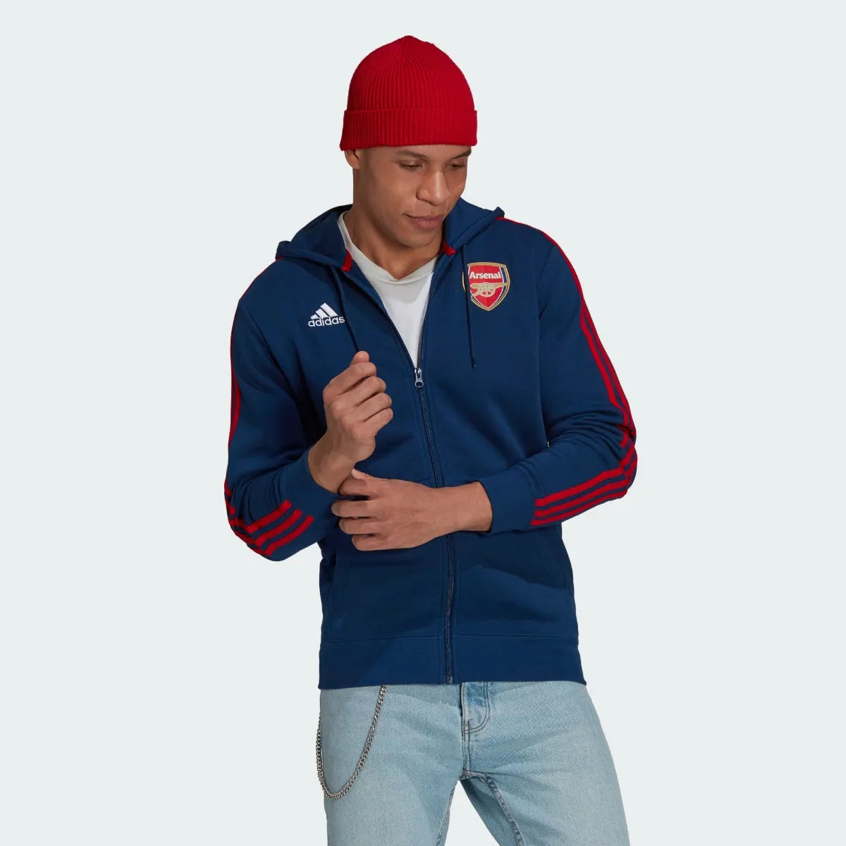 Adidas 2021-22 Arsenal 3 Stripe Full-Zip Hoody - Navy (Model - Front)