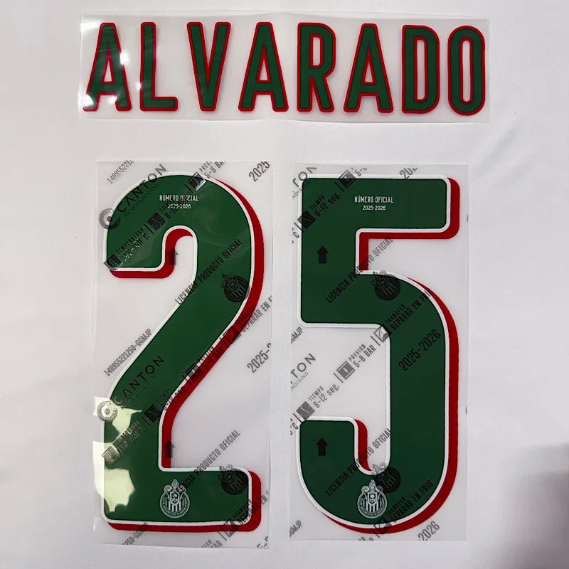 Chivas 2025/26 Away ALVARADO #25 Official Name Set