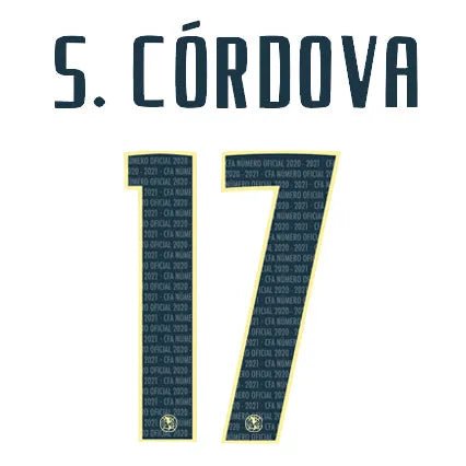 Club America 2020/21 Away S. Cordova  #17 Jersey Name Set