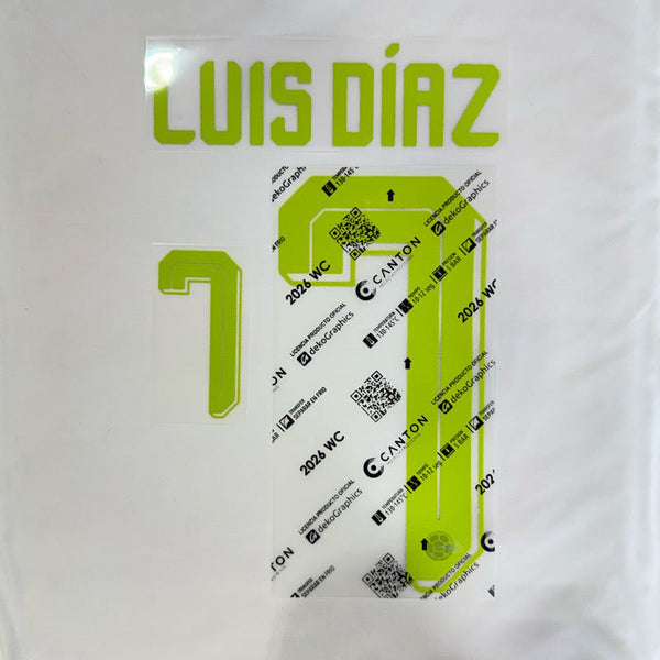 Colombia 2026- Away LUIS DIAZ #7 Youth Official Jersey Name Set