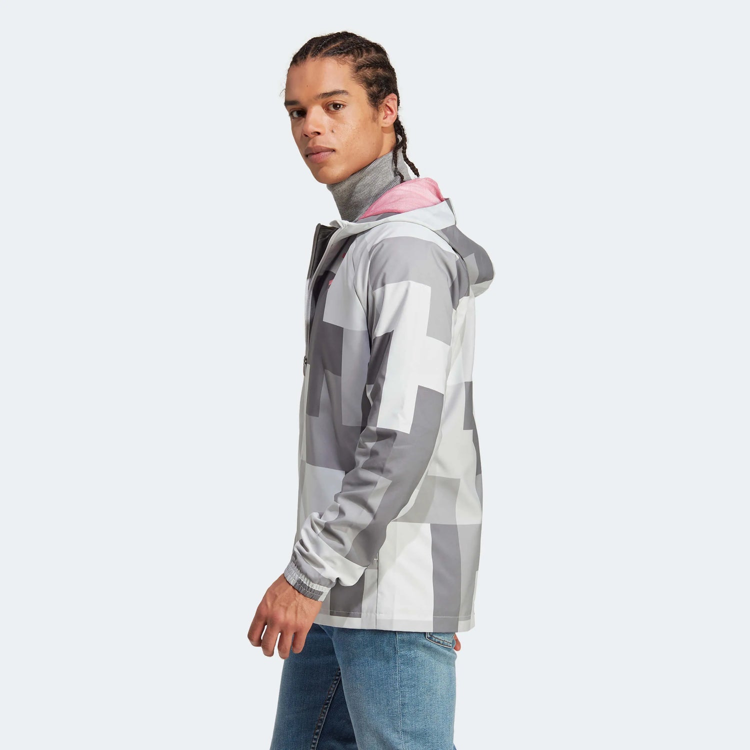 adidas 2023-24 Juventus Graphic Windbreaker - Grey One (Model - Side)