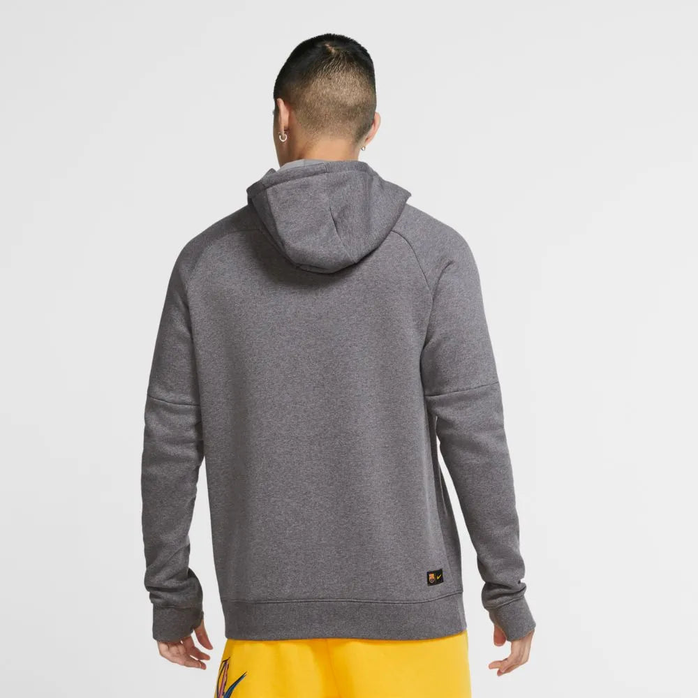 Nike 2020-21 Barcelona Fleece Pullover Hoodie - Grey-Yellow