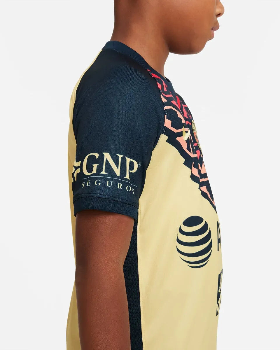 Nike 2021-22 Club America Youth Home Jersey - Yellow-Navy (Detail 3)