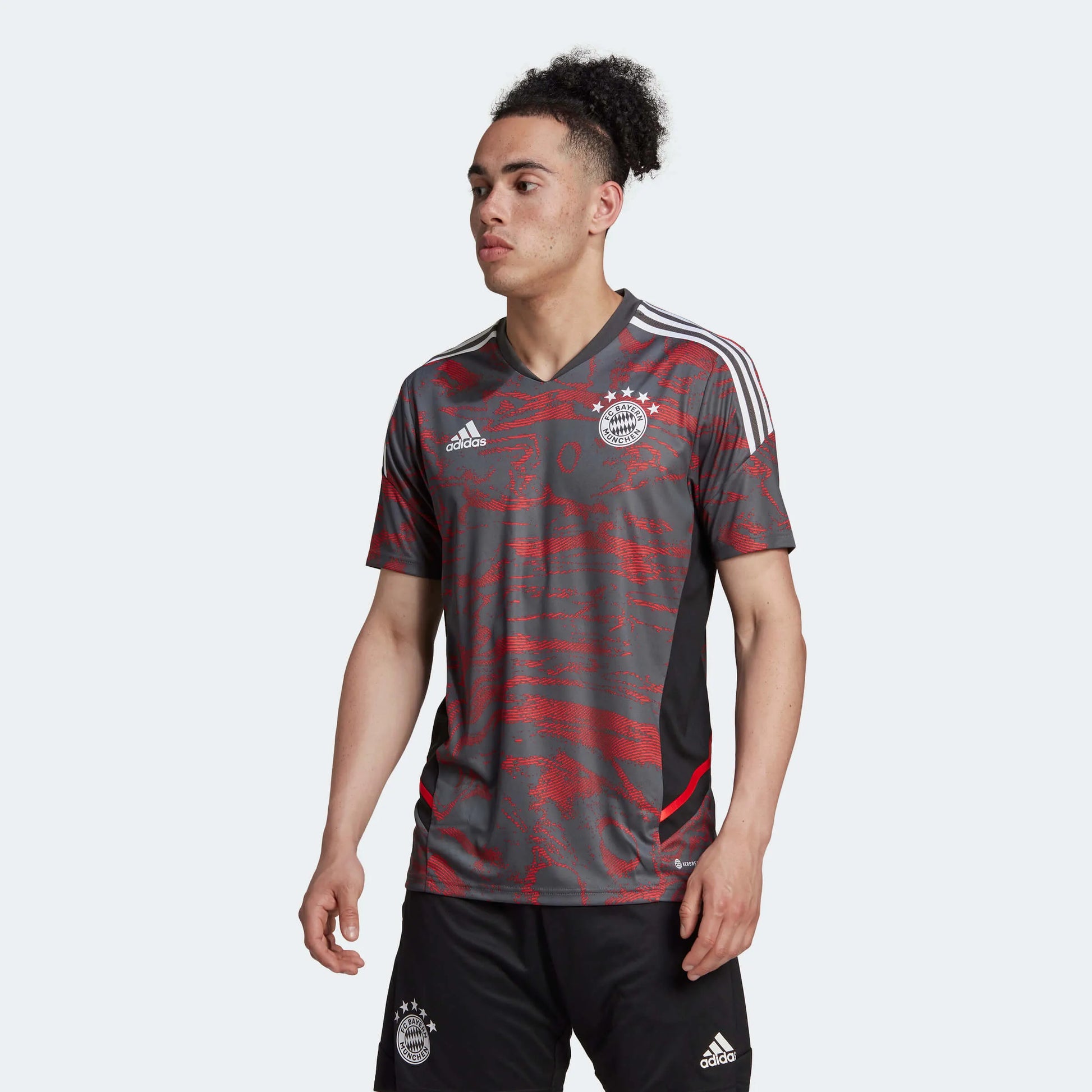 adidas 2022-23 FC Bayern EU Training Jersey - Red-Grey (Model - Front)