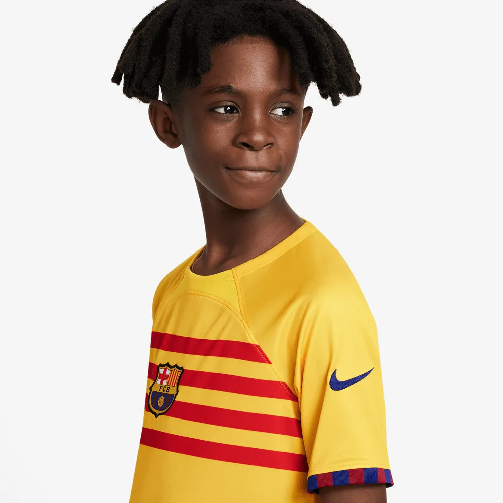 Nike 2023-24 FC Barcelona Youth Fourth Jersey - Yellow-Red (Detail 1)