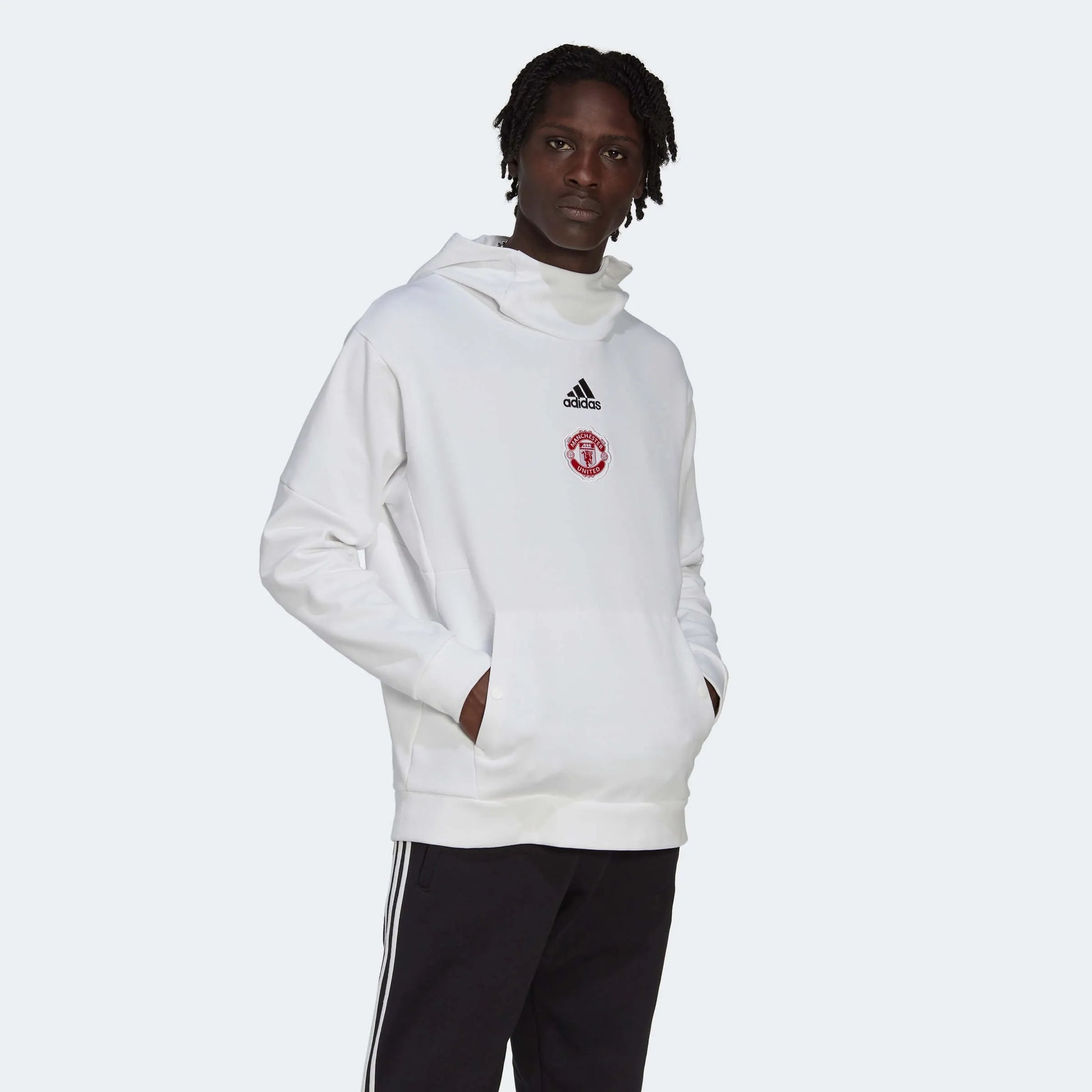 adidas 2022-23 Manchester United Travel Hoodie - White (Model - Front)