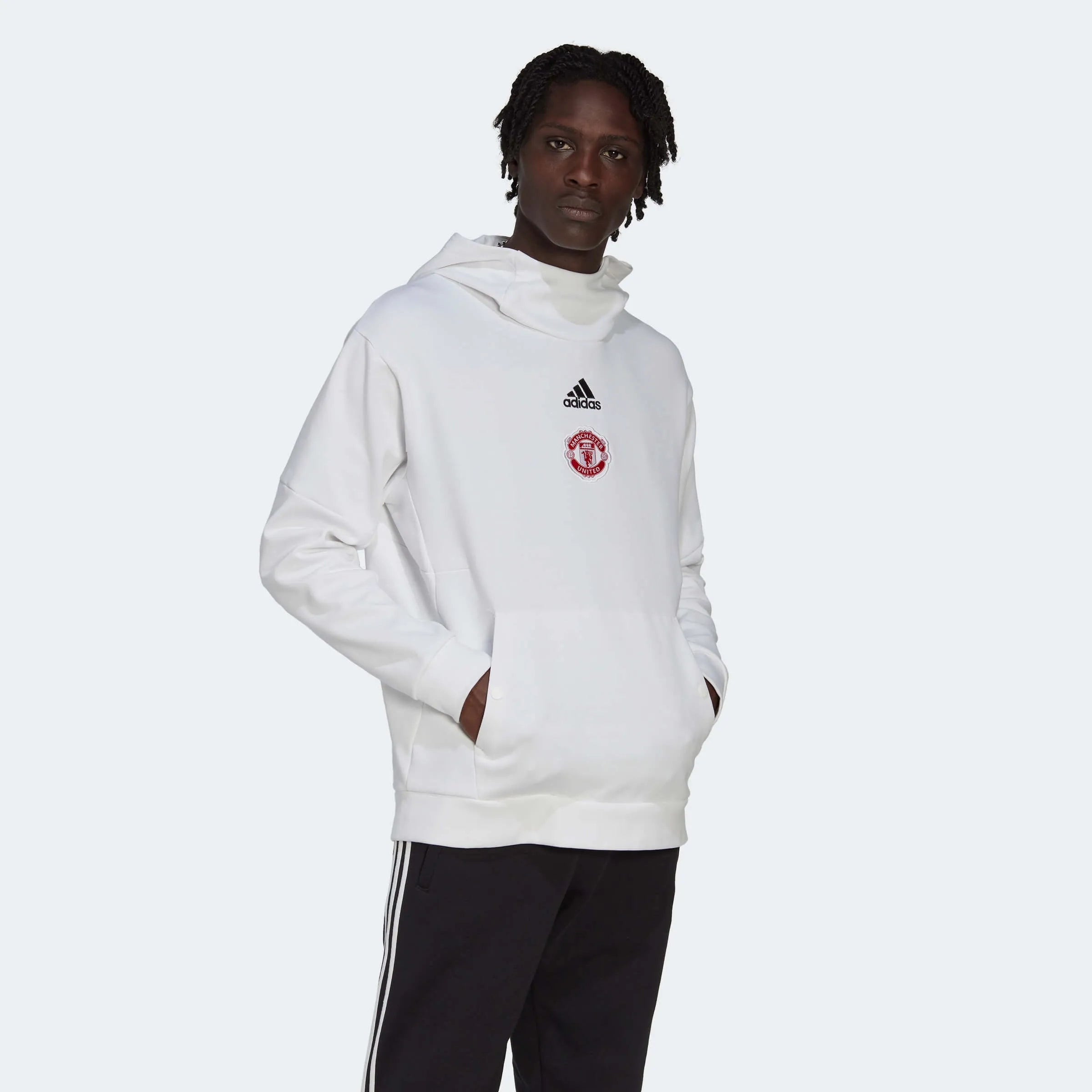 adidas 2022-23 Manchester United Travel Hoodie - White (Model - Front)