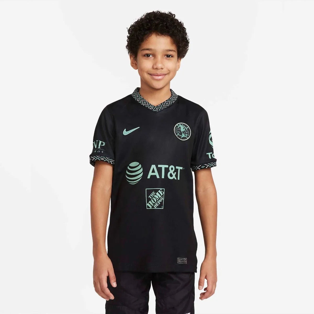 Nike 2022 Club America Youth Third Jersey - Black-Healing Jade (Model - Front)