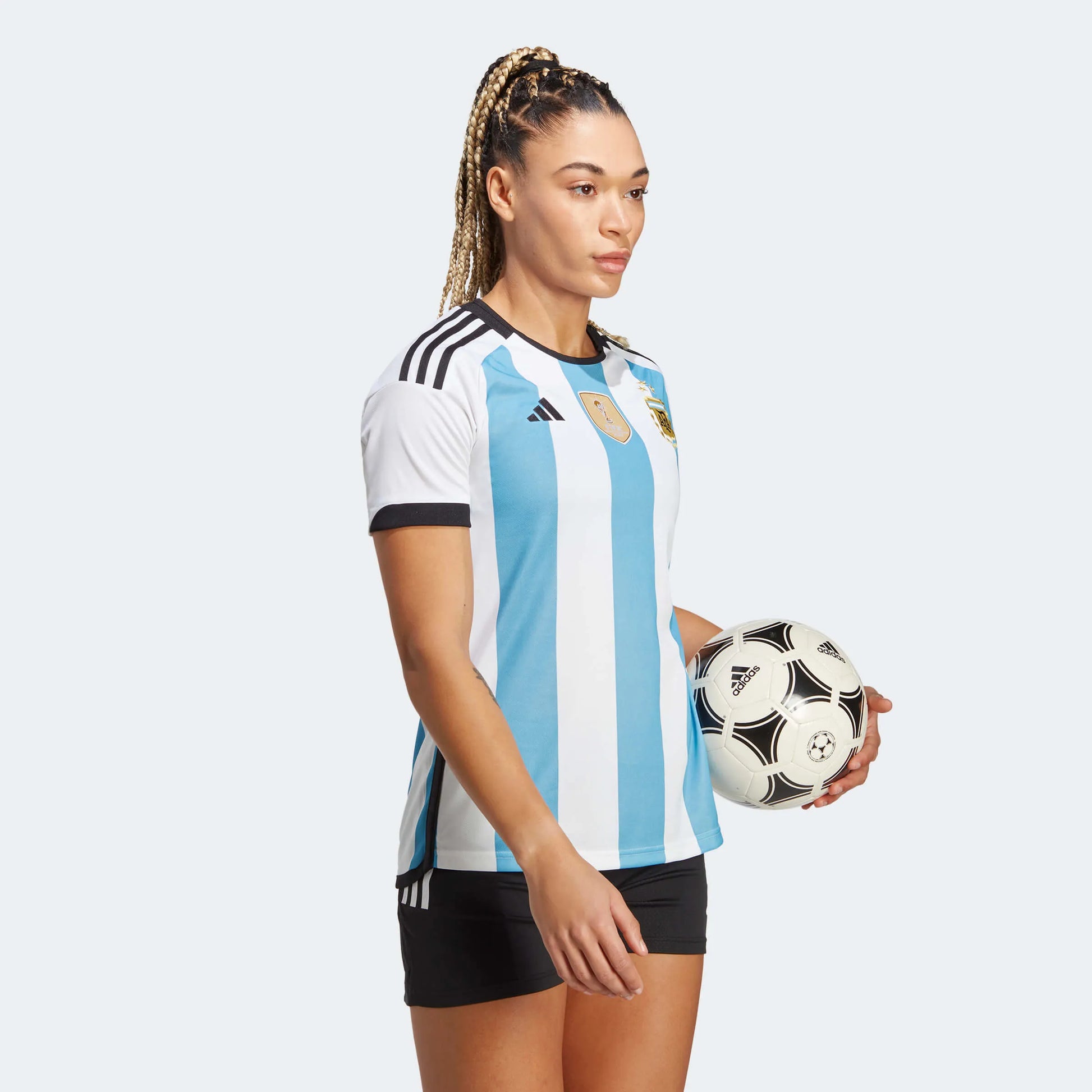 adidas 2022-23 Argentina Womens Home Jersey World Cup 3 Star - White - Light Blue (Model - Side)