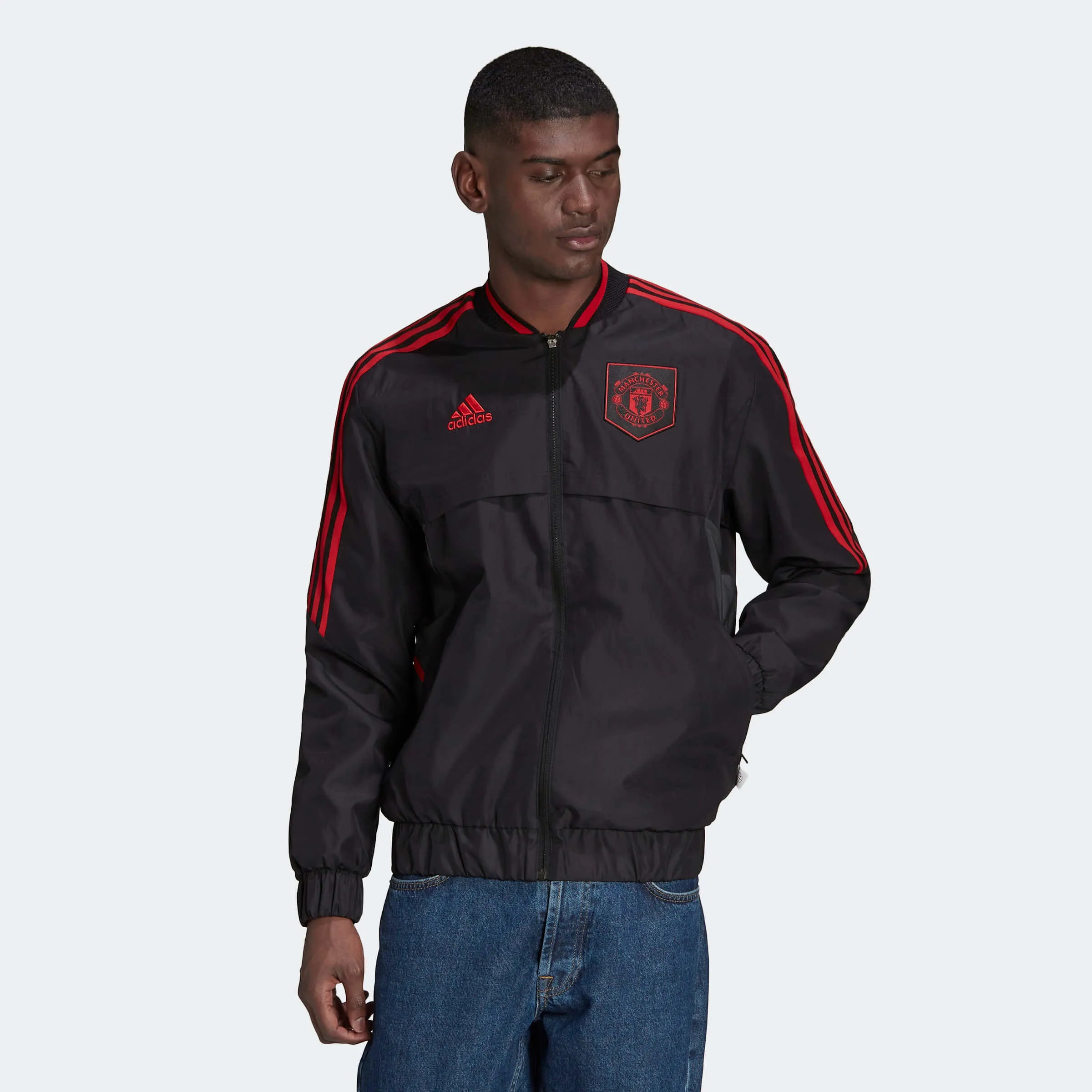 Adidas 2022-23 Manchester United Anthem Jacket - Black (Model - Front)