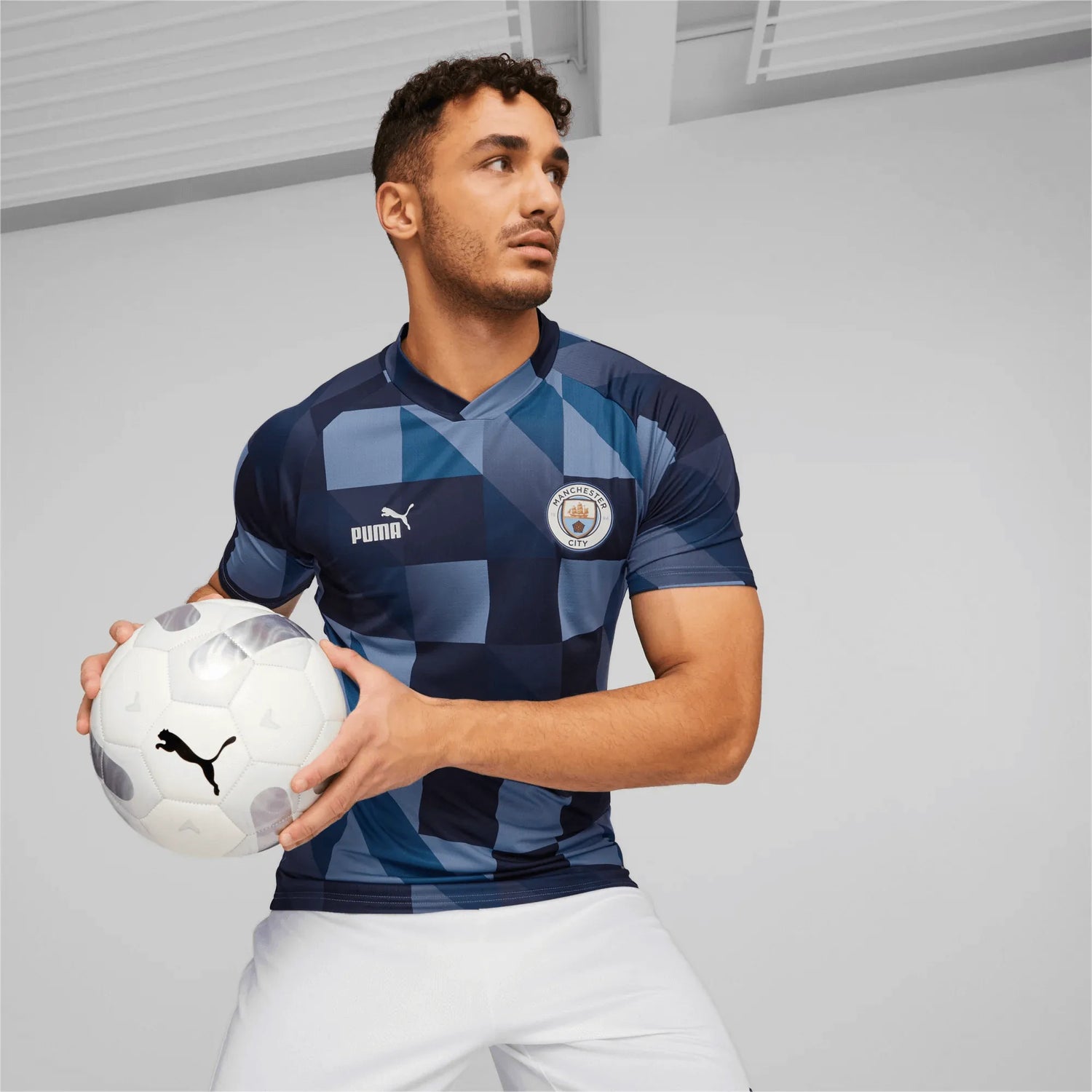 Puma 2023 Manchester City Pre-Match Jersey - Light Blue-Navy (Model - Front)