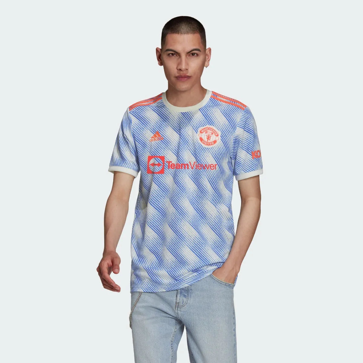 Adidas 2021-22 Manchester United Away Jersey - White-Royal (Model - Front)