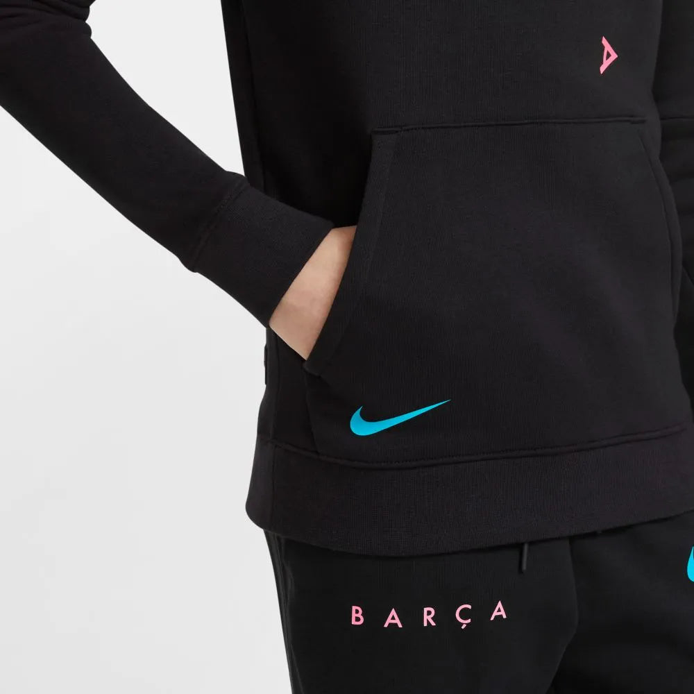 Nike 2020-21 Barcelona Youth GFA Fleece Pullover Hoodie - Black-Pink