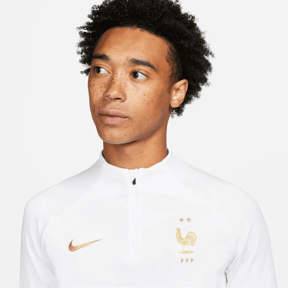 Nike 2022-23 France Strike Drill Top - White-Gold (Detail 1)