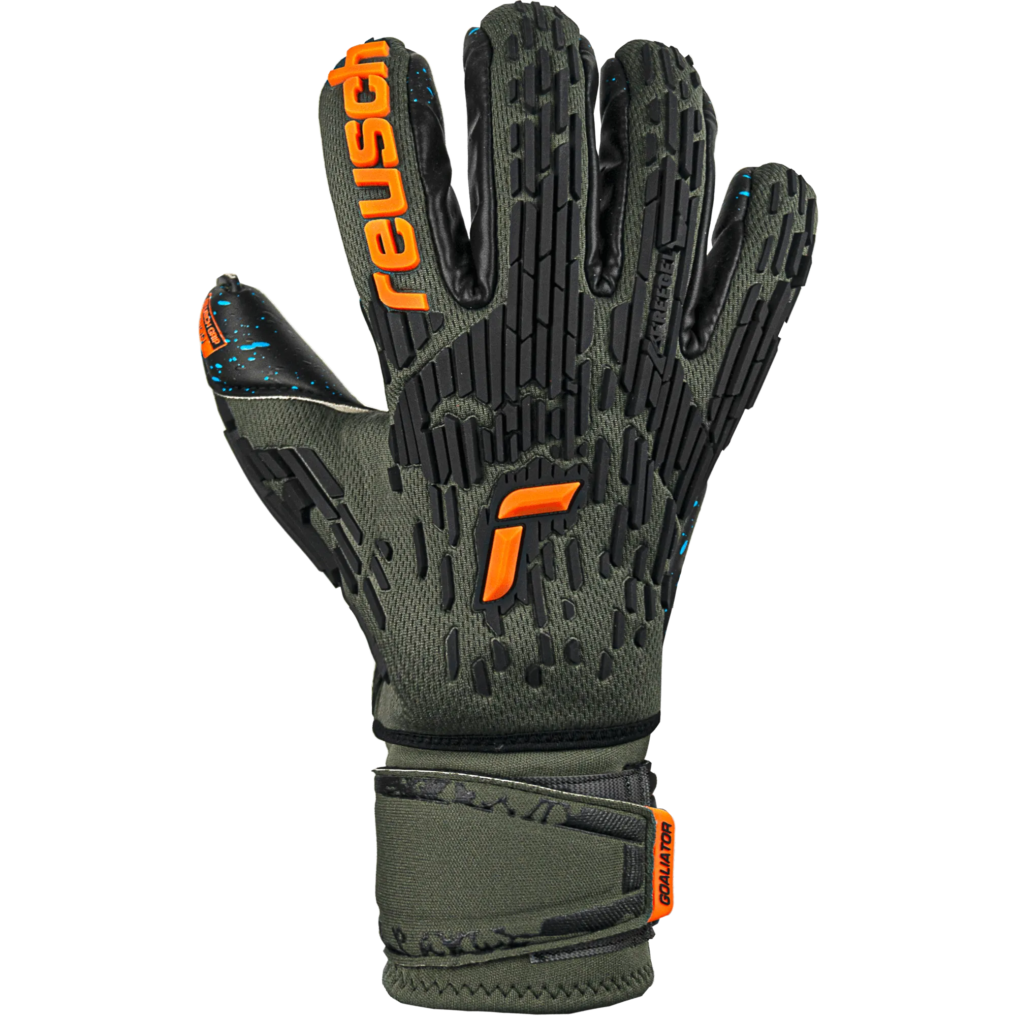 Reusch FG Fusion Ortho Goaliator Goalkeeper Gloves - Green-Black-Orange (Single - Outer)