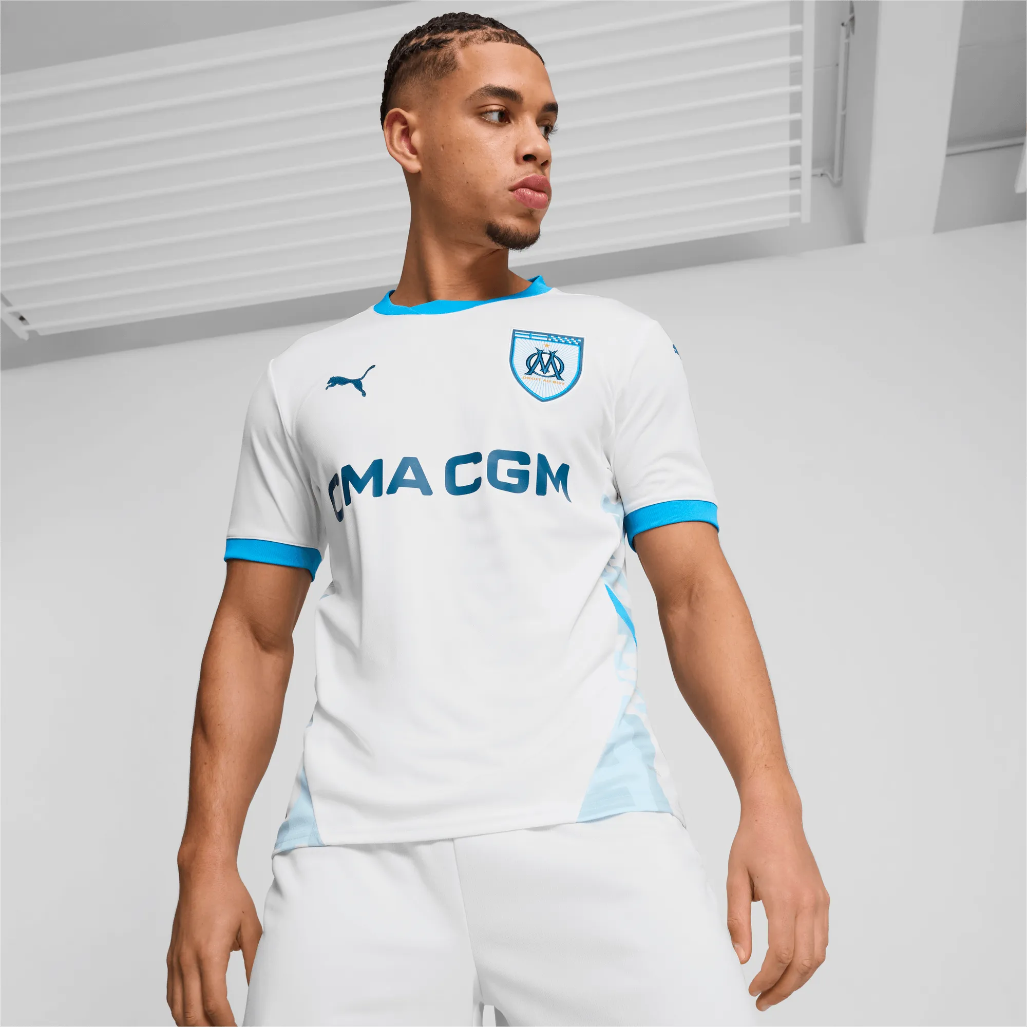 Puma 2024-25 Olympique de Marseille Men's Stadium Home Jersey (Model - Front)