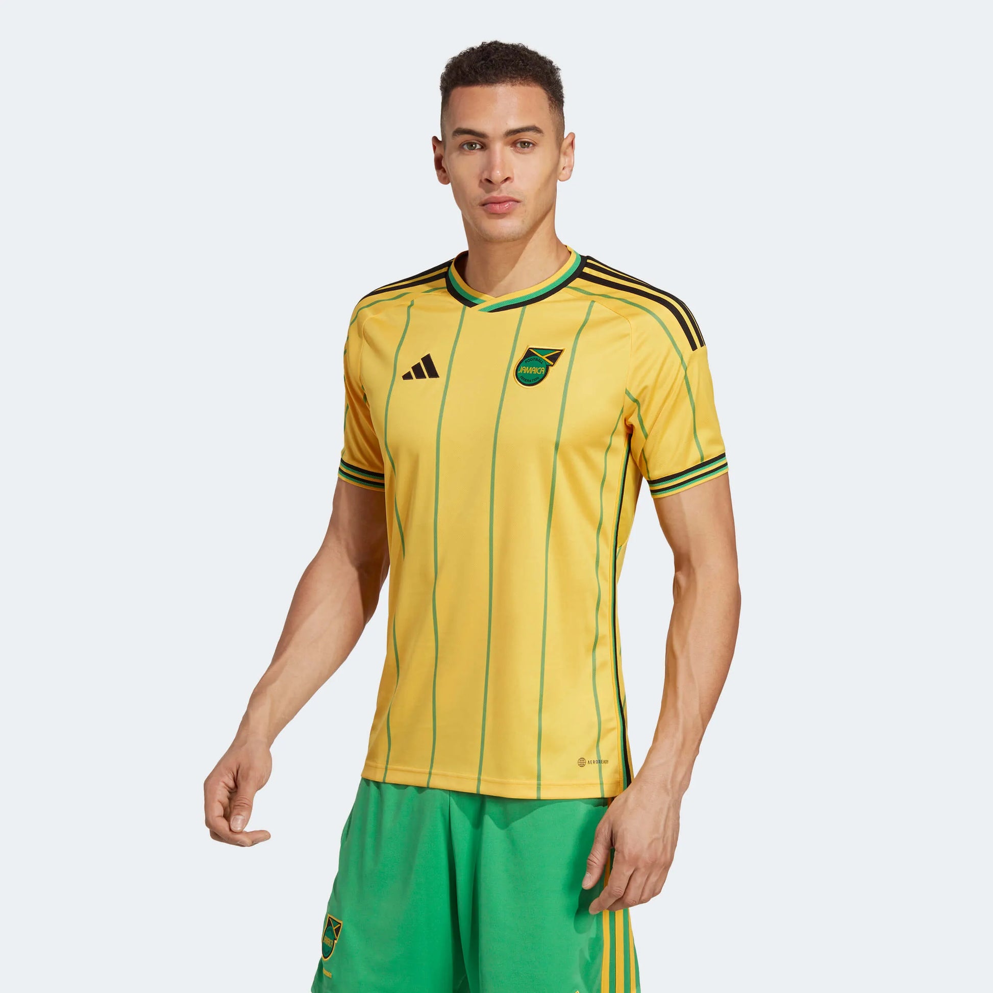adidas 2023 Jamaica Home Jersey - Bold Gold-Vivid Green (Model - Front)
