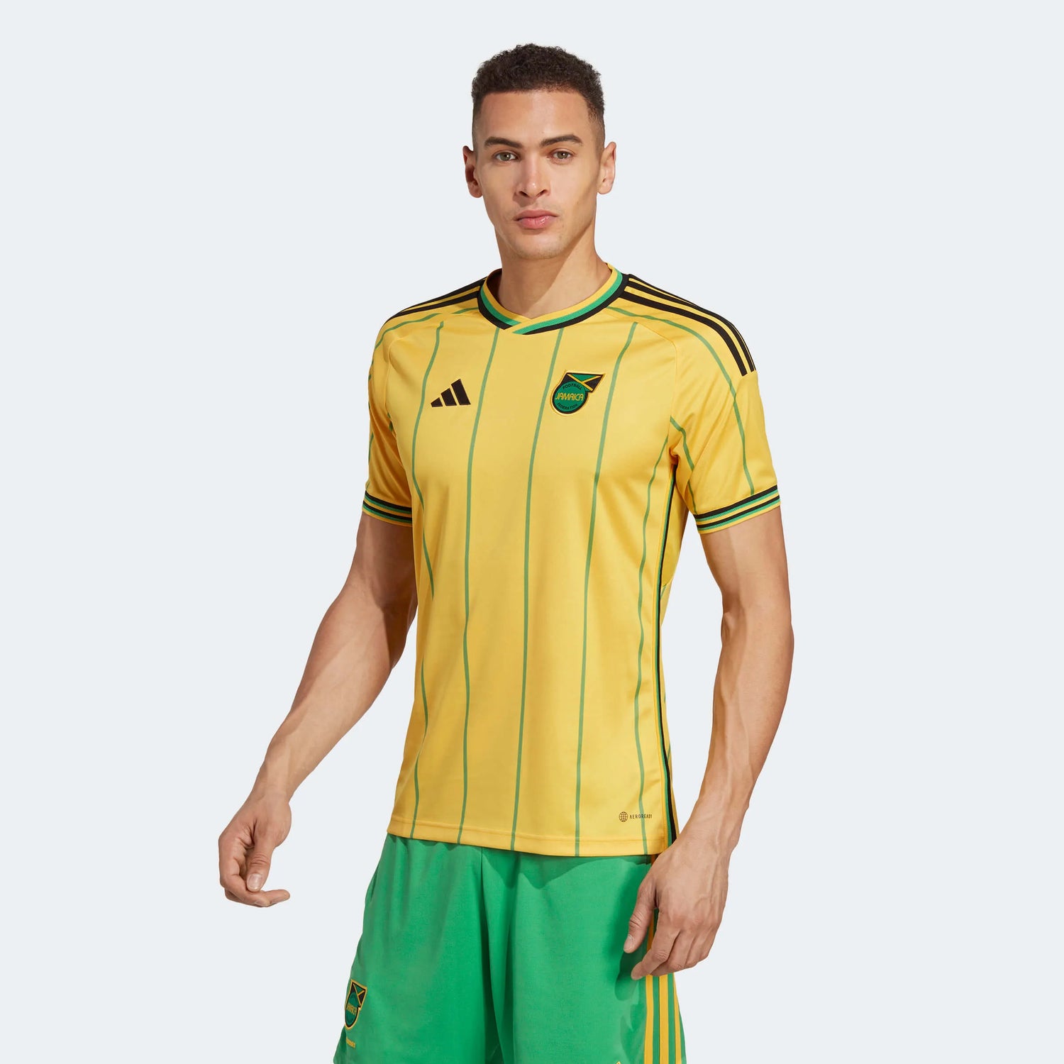 adidas 2023 Jamaica Home Jersey - Bold Gold-Vivid Green (Model - Front)