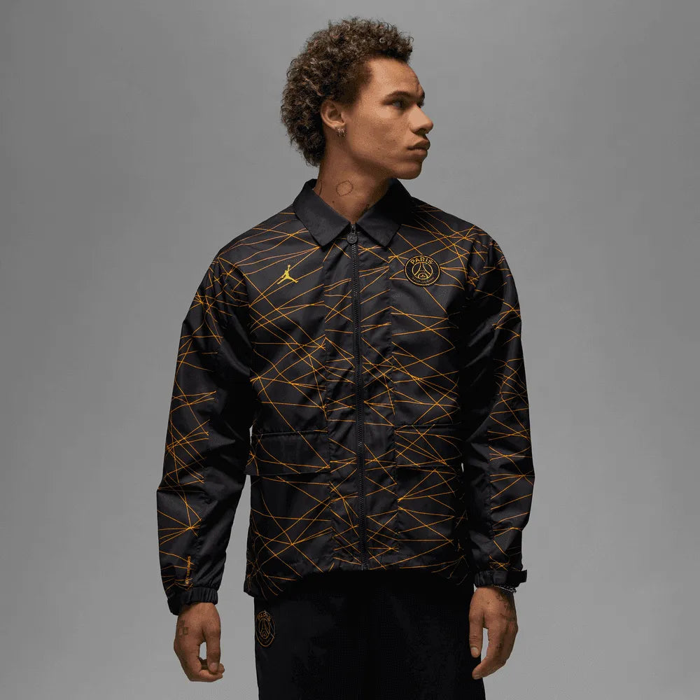 Jordan 2023 PSG Anthem Track Jacket - Black-Yellow (Model - Front)