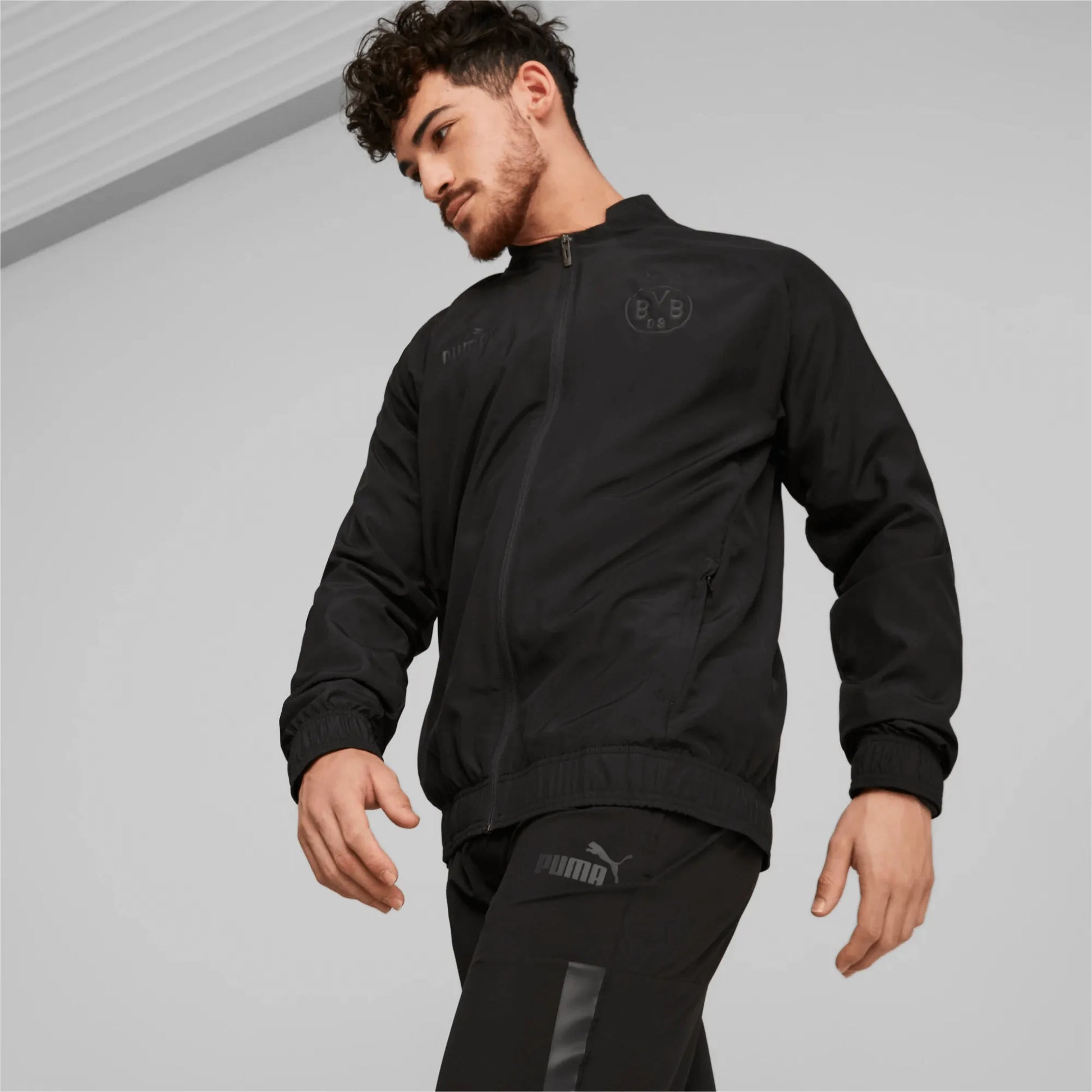 Puma 2023 Borussia Dortmund Pre-Match Jacket - Black (Model - Front)