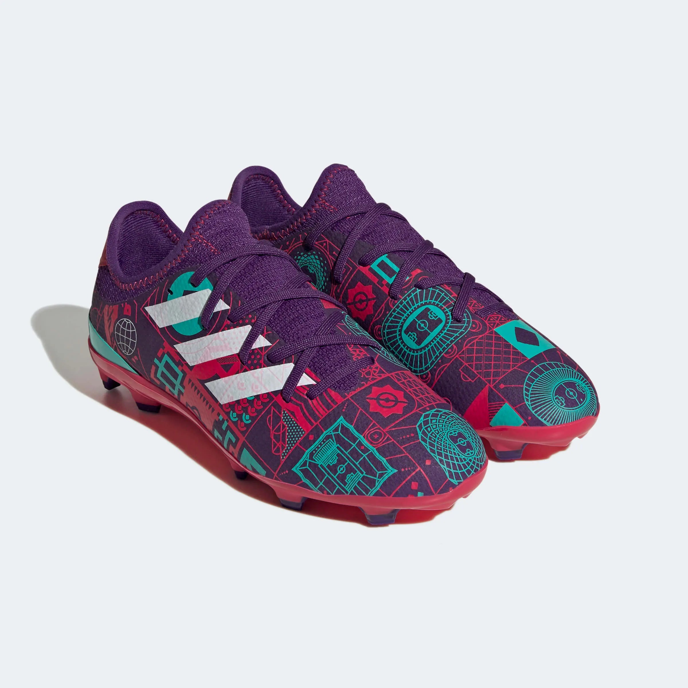 adidas Jr Gamemode Knit FG - Purple-Ruby Red (Pair - Diagonal Front)